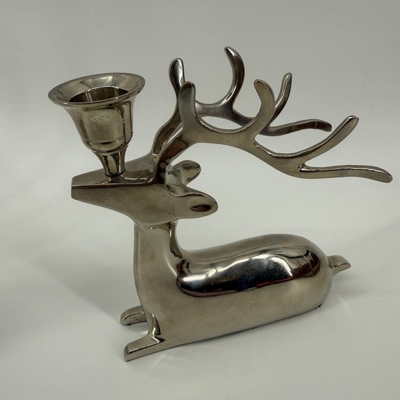 Set of 3 Silver Metal Reindeer & Snowman Candle Holders Modern Christmas Decor - Picture 2 of 13